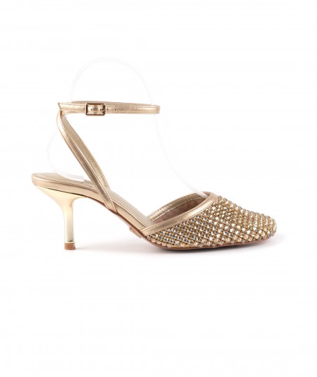 Sandalo in pelle platino con micro strass