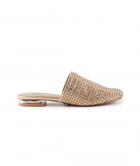 Ciabattina in pelle platino con micro strass