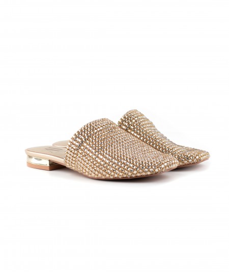 Ciabattina in pelle platino con micro strass