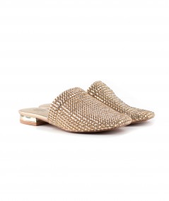 Ciabattina in pelle platino con micro strass