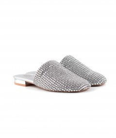 Ciabattina in pelle argento con micro strass
