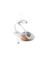 Sandalo in pelle argento con micro strass