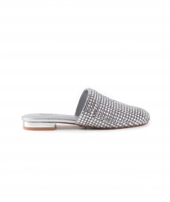 Ciabattina in pelle argento con micro strass