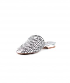 Ciabattina in pelle argento con micro strass