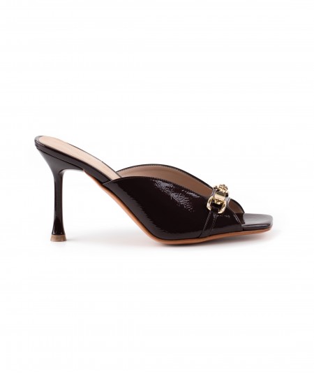 Sandalo open-toe in pelle testa di moro