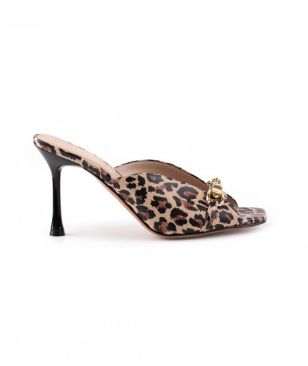 Sandalo open-toe in pelle stampa animalier