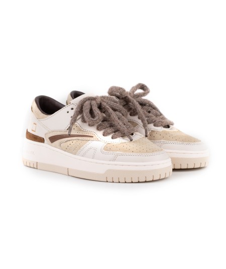 Sneakers D.A.T.E. in pelle bianca e camoscio beige
