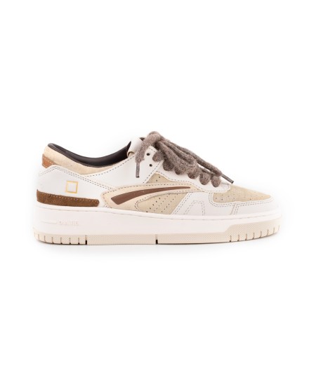 Sneakers D.A.T.E. in pelle bianca e camoscio beige