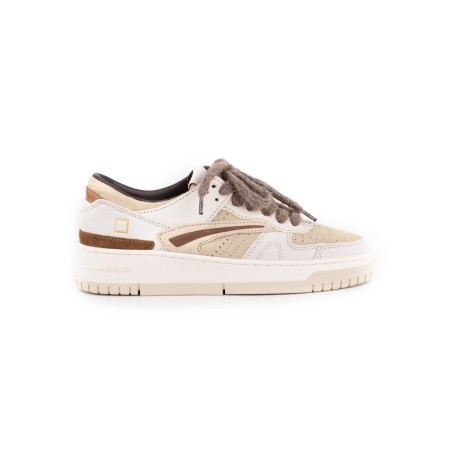 Sneakers D.A.T.E. in pelle bianca e camoscio beige