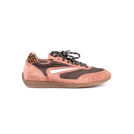 Sneakers D.A.T.E. in camoscio rosa e tessuto, testa di moro