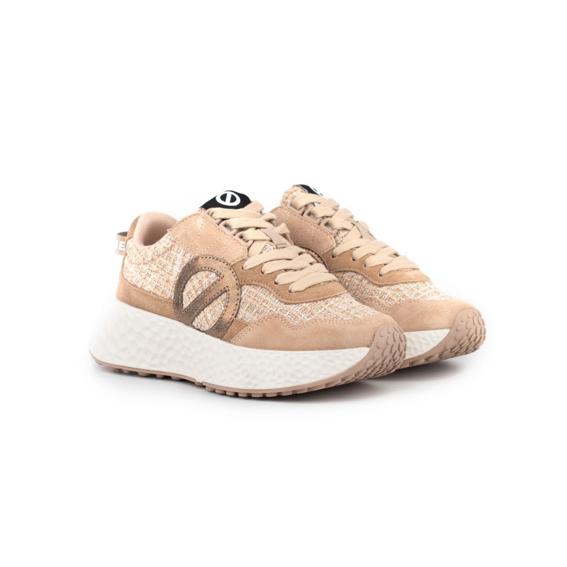 Sneakers No Name in camoscio e trama beige