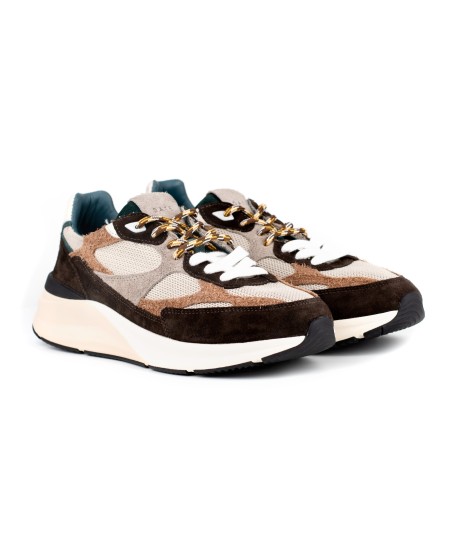 Sneaker D.A.T.E. Musa Colored in camoscio testa di moro e rete beige