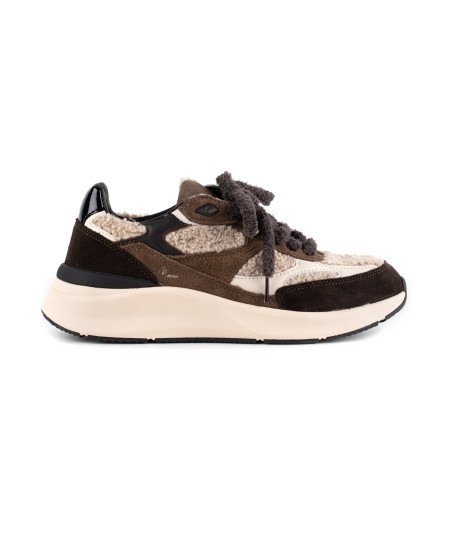 Sneaker D.A.T.E. in camoscio testa di moro, marrone e teddy beige