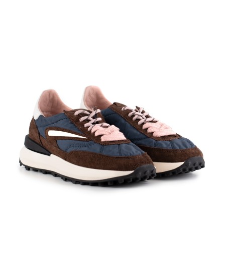 Sneaker D.A.T.E. in camoscio testa di moro e nylon blu
