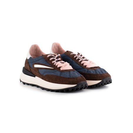 Sneaker D.A.T.E. in camoscio testa di moro e nylon blu