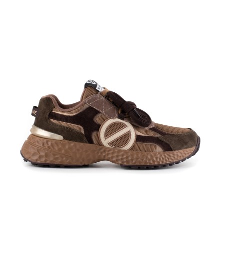 Sneaker No Name in camoscio testa di moro e rete marrone