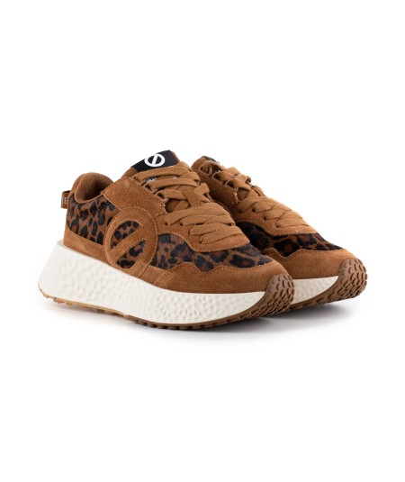 Sneaker No Name Carter Jogger in camoscio cuoio e cavallino animalier