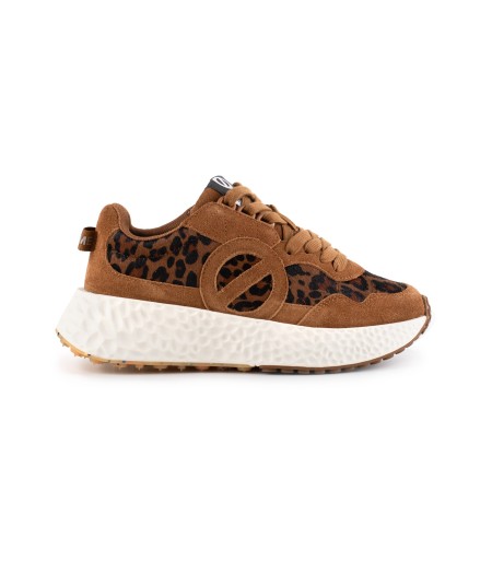 Sneaker No Name in camoscio cuoio e cavallino animalier