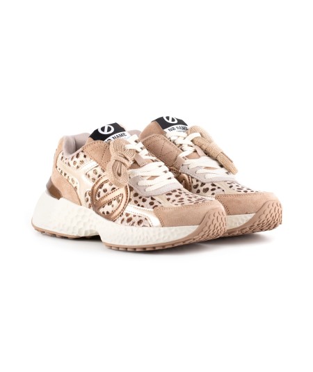Sneaker No Name Carter 2.0 Runner in camoscio beige e cavallino pois