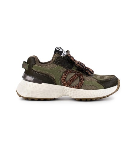 Sneaker no Name in cavallino, camoscio  e rete verdi