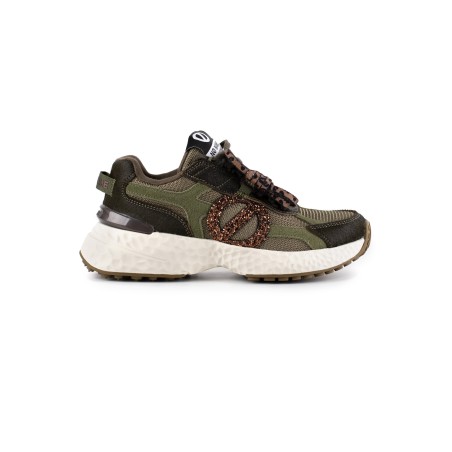 Sneaker no Name in cavallino, camoscio  e rete verdi